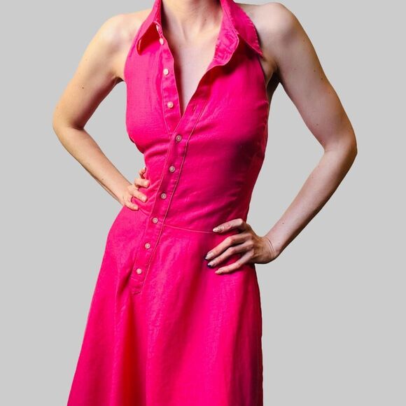 Vintage Y2K Ralph Lauren Pink Linen Halter Dress – Size 12 – $345 Value - Picture 2 of 12